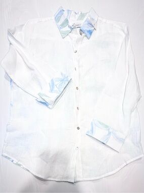 iLinen Watercolor Iris & Lily Button Up Shirt